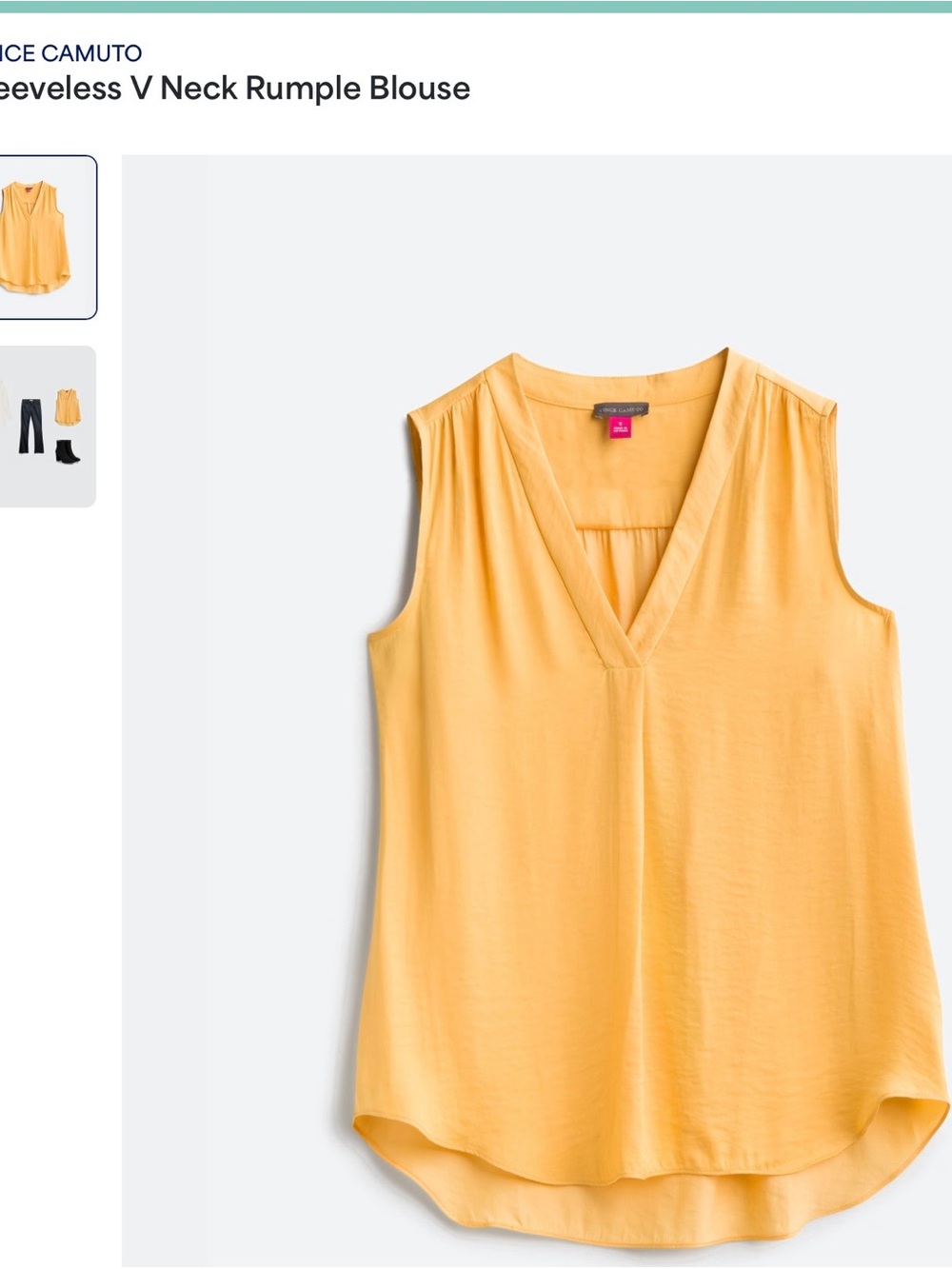 Vince Camuto Sleeveless V-Neck Ruched-Yoke Blouse - Mustard Yellow
